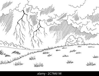 Thunderstorm graphic black white landscape sketch illustration vector stock vector image art