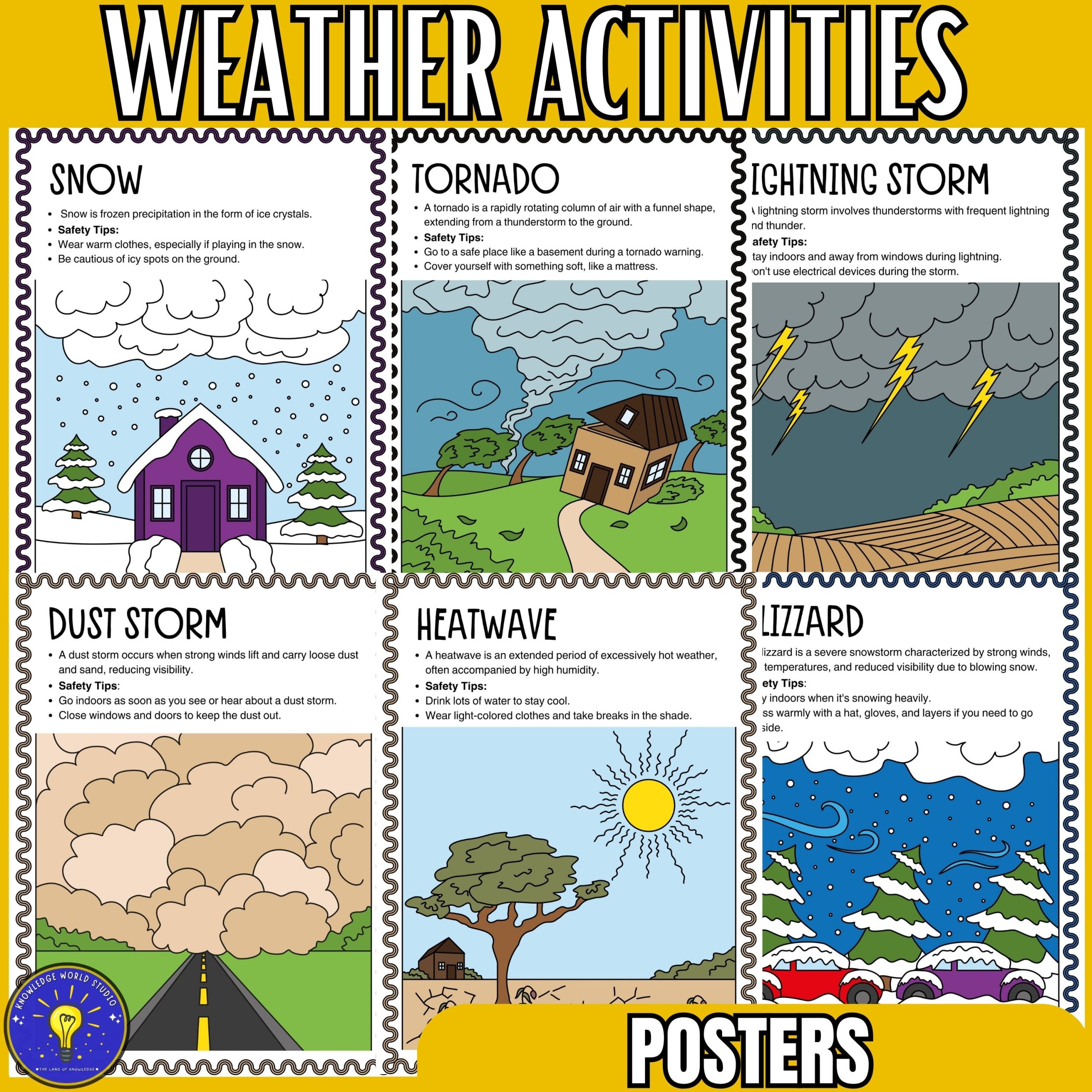 Weather activities coloring pages and posters