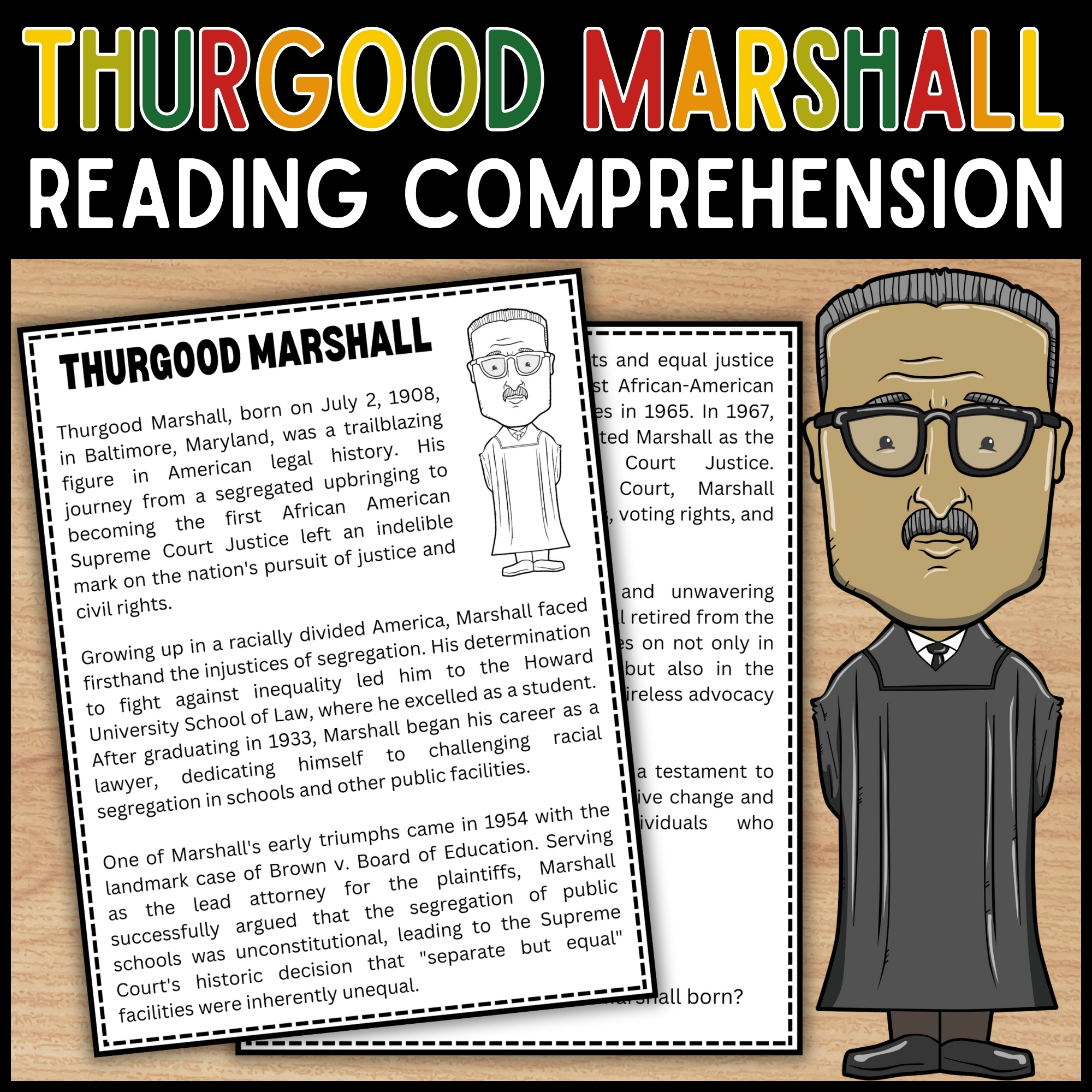 Thurgood marshall reading prehension passage black history month made by teachers