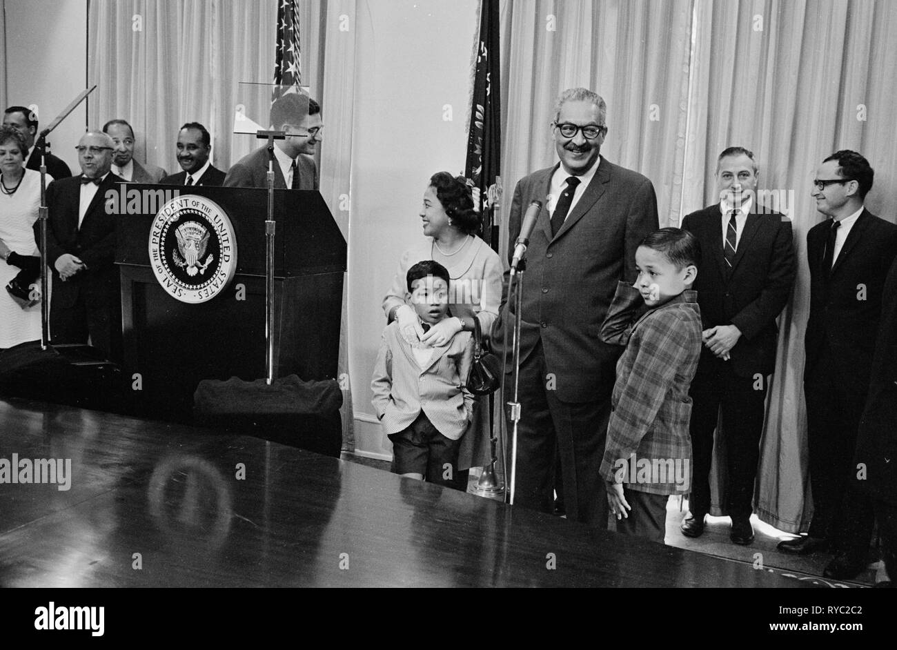 Thurgood marshall sworn in as united states solicitor general by president john f kennedy stock photo
