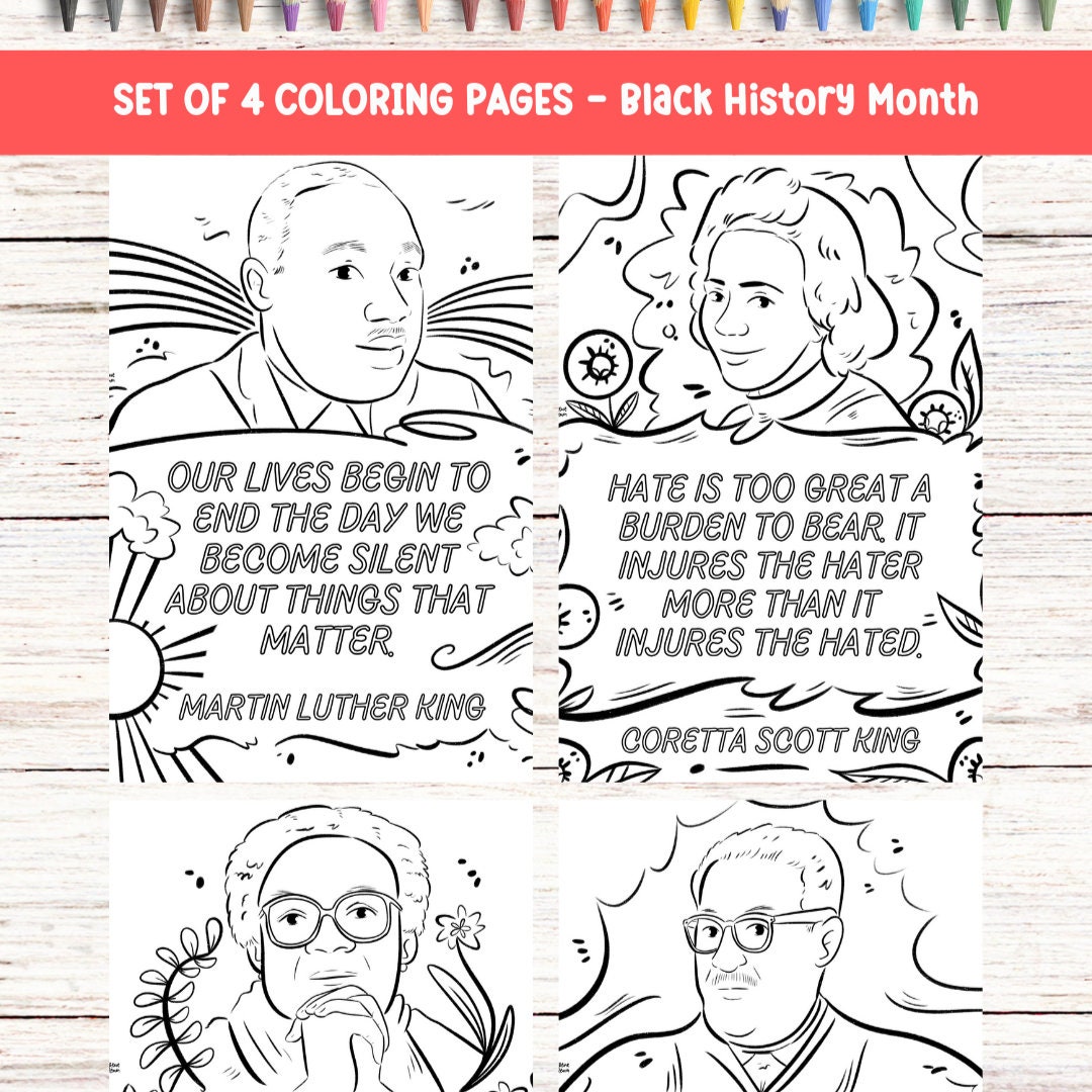Black history month inspirational quote black leader coloring page martin luther king day civil rights activist educational coloring sheet