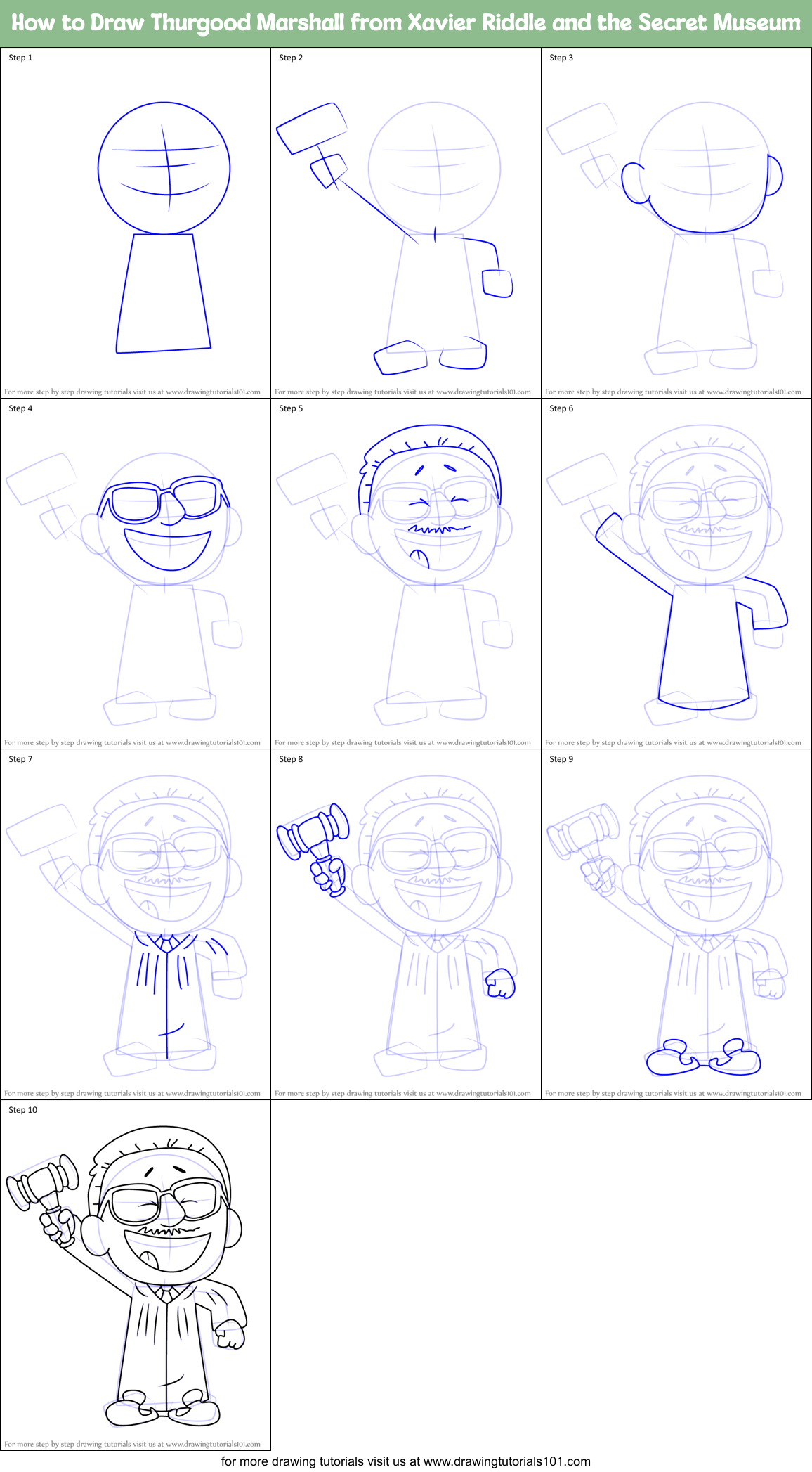 How to draw thurgood marshall from xavier riddle and the secret museum xavier riddle and the secret museum step by step