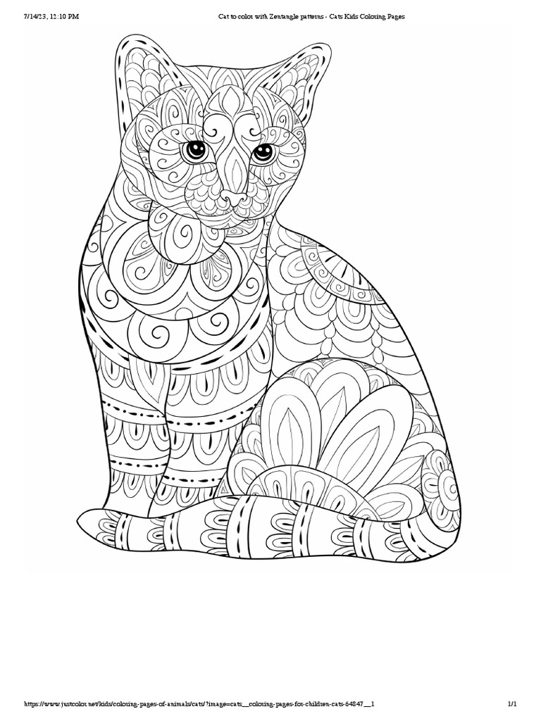Cat to color with zentangle patterns