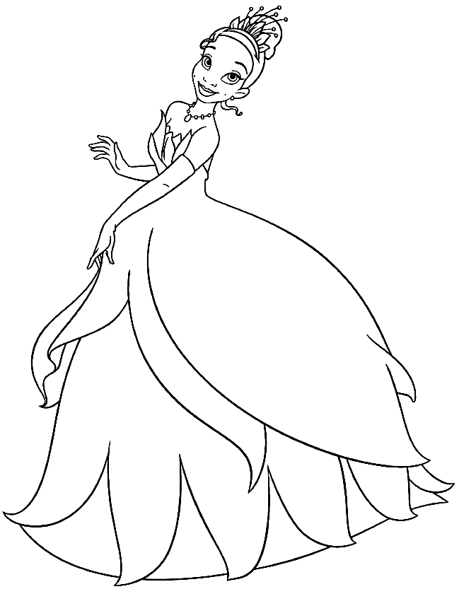 Pretty tiana disney coloring page