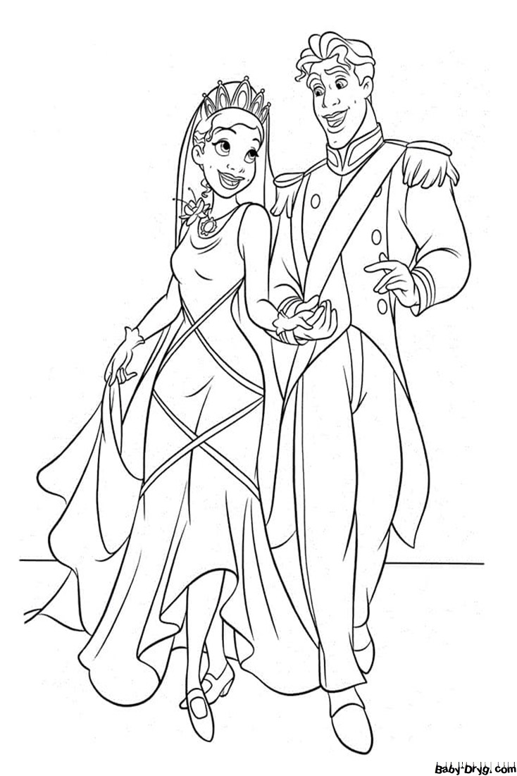 Coloring page tiana and the prince coloring princess