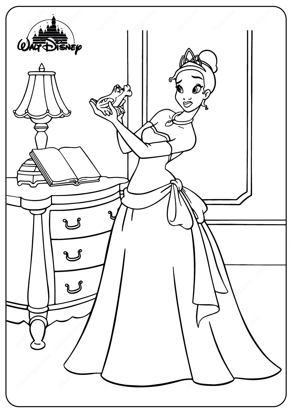 Coloring pages printable tiana and the frog coloring pages