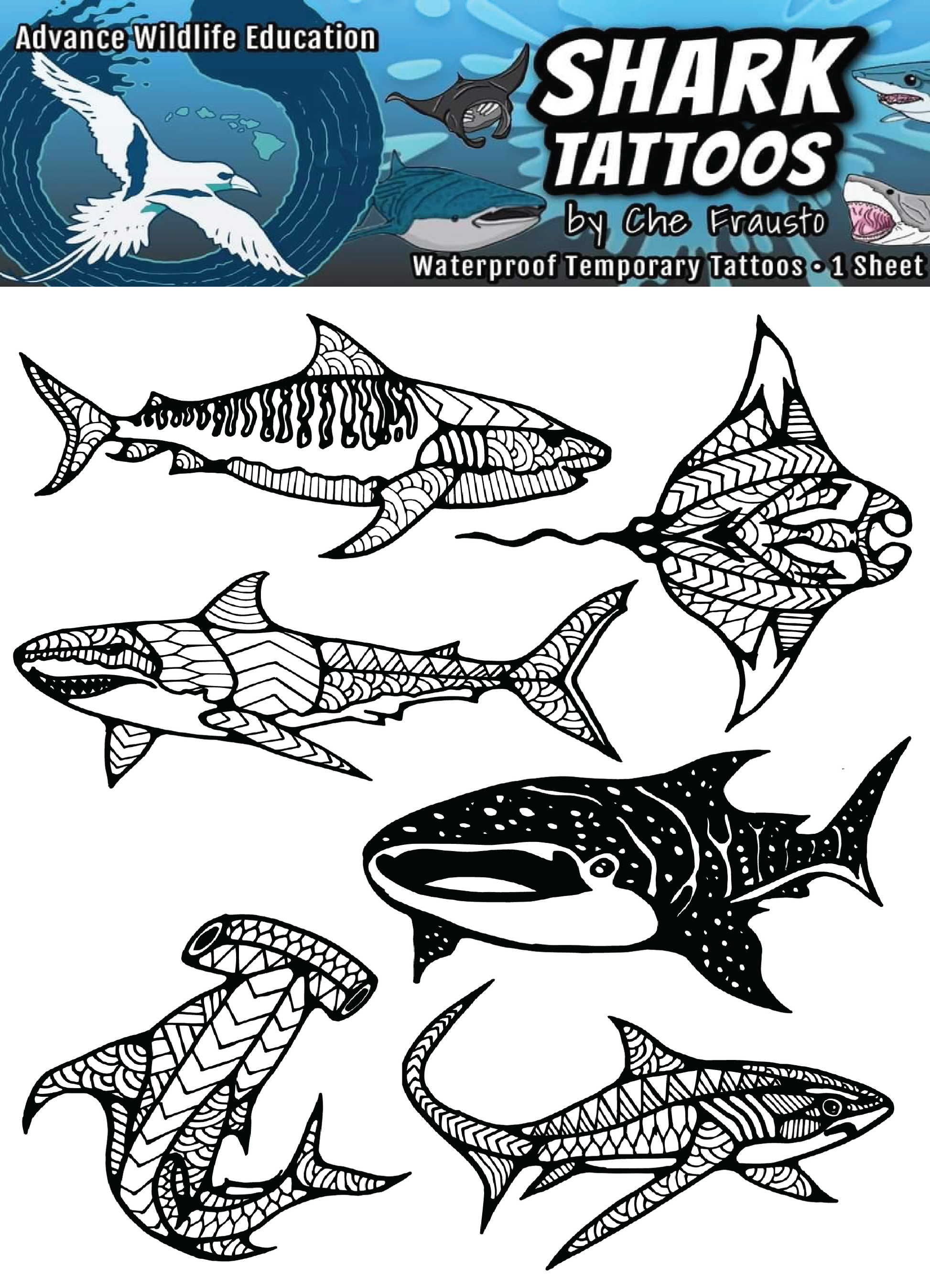 Tatuajes temporales de tiburãn negro â advance wildlife education