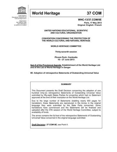 Adoption of retrospective statements of outstanding universal value