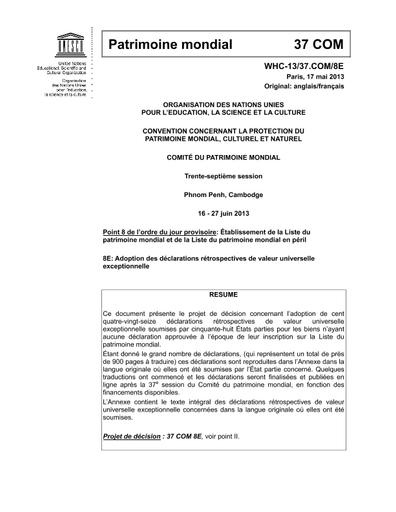 Adoption des dãclarations rãtrospectives de valeur universelle exceptionnelle
