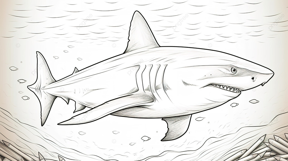 Fondo dibujo de gran tiburon blanco para colorear fondo dibujo para colorear de un tiburon tiburãn ocãano imagen de fondo para dcarga gratuita