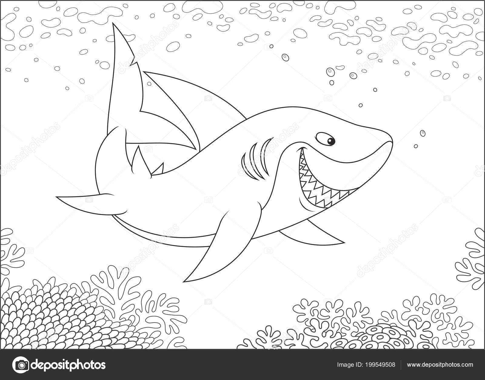 Tiburãn gris nadando sobre arrecife coral mar tropical ilustraciãn vectorial vector de stock por alexbannykh