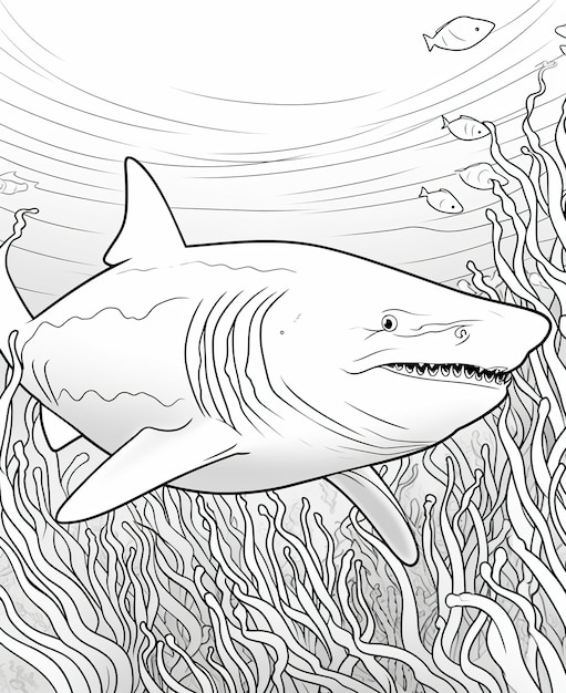 Dibujo para colorear para niãos tiburãn en el arrecife foto premium