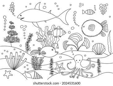 Pãgina de coloreo de animales marinos ilustraciãn de stock