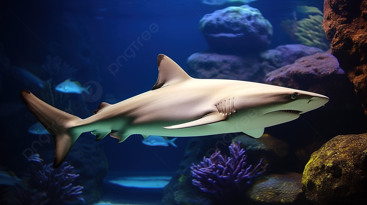 Fondo una imagen de un tiburãn en un acuario rodeado de coral fondo tiburãn de acuario foto de fotografãa de alta definiciãn agua imagen de fondo para dcarga gratuita