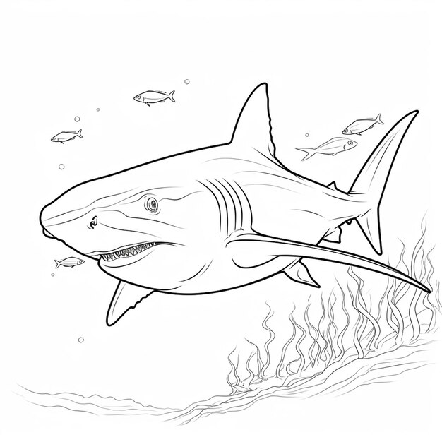 Dibujos de tiburon limãn dibujados a mano libro de colorear lindo arte de lãnea kawaii foto premium