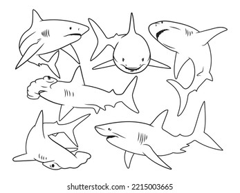 Set different sharks collection swimming marine stock vector royalty free