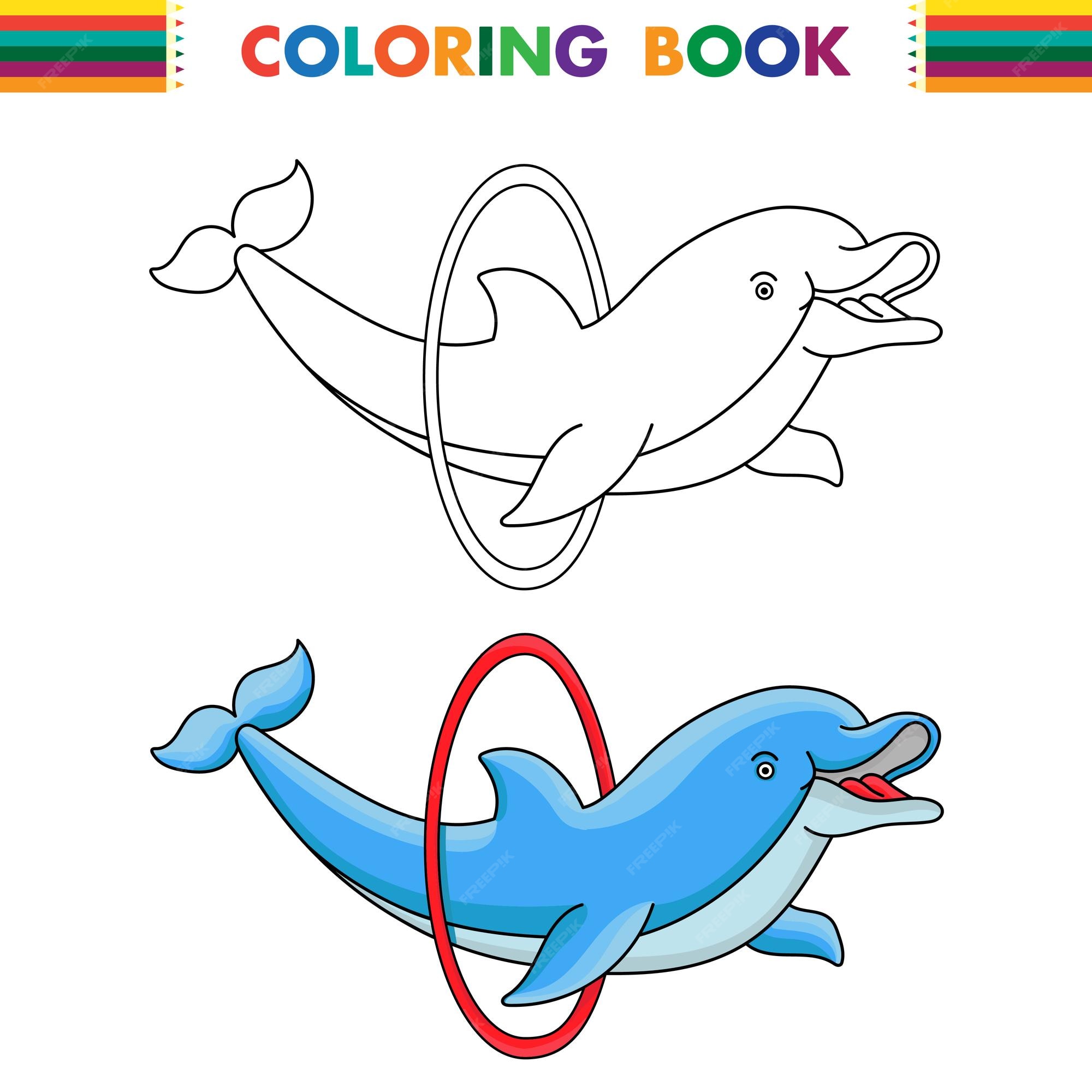 Premium vector coloring page dolphin oceanic animal with hoop