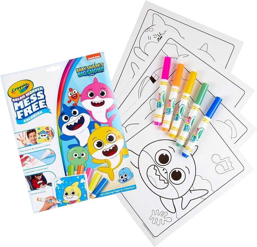Crayola baby shark color wonder pages mess free coloring for toddlers kids holiday gift stocking stuffer travel activities everything else