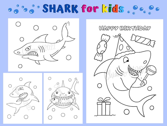 Shark coloring pages for kids printable shark birthday party preschool easy white shark pages pdf sawshark hammerhead shark coloring page instant download