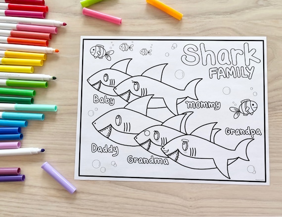 Baby shark family coloring page