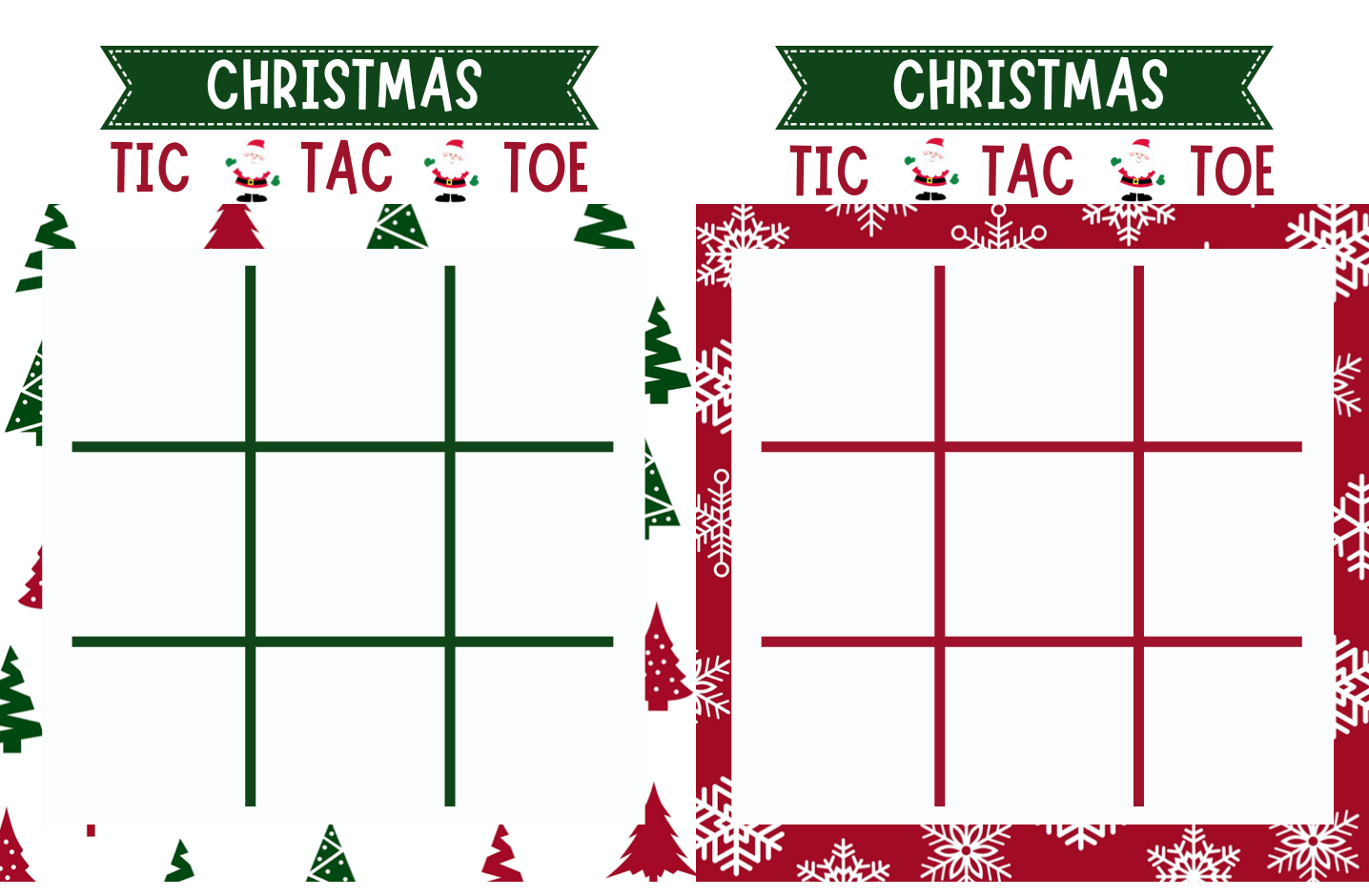 Christmas tic tac toe boards