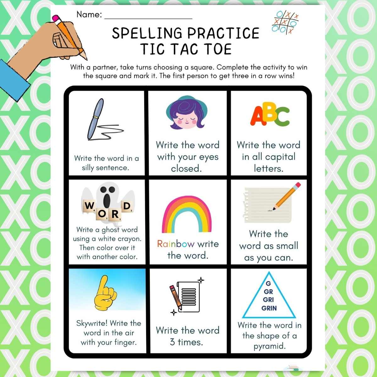 Spelling practice tic tac toe