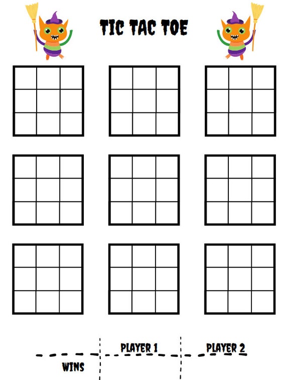 Halloween tic tac toe worksheet pages for play