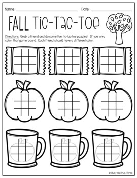 Fall morning work activities maze and tic tac toe fun sheets freebie