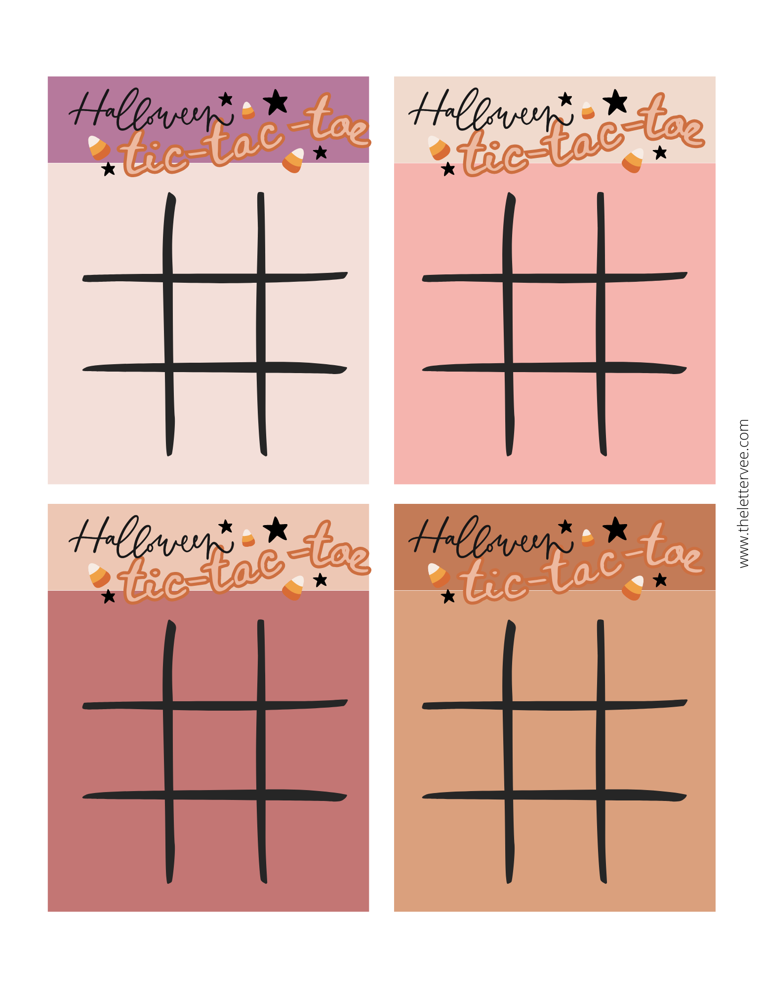 Halloween tic tac toe printable tags â the letter vee