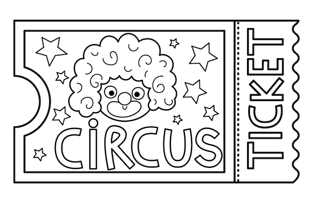 Premium vector vector circus ticket line icon amusement park pass outline clipart cute black and white street festival entrance card street show admission coupon illustration or coloring page with clown facexa