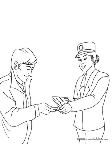 Train agent checking the passenger tickets coloring pages