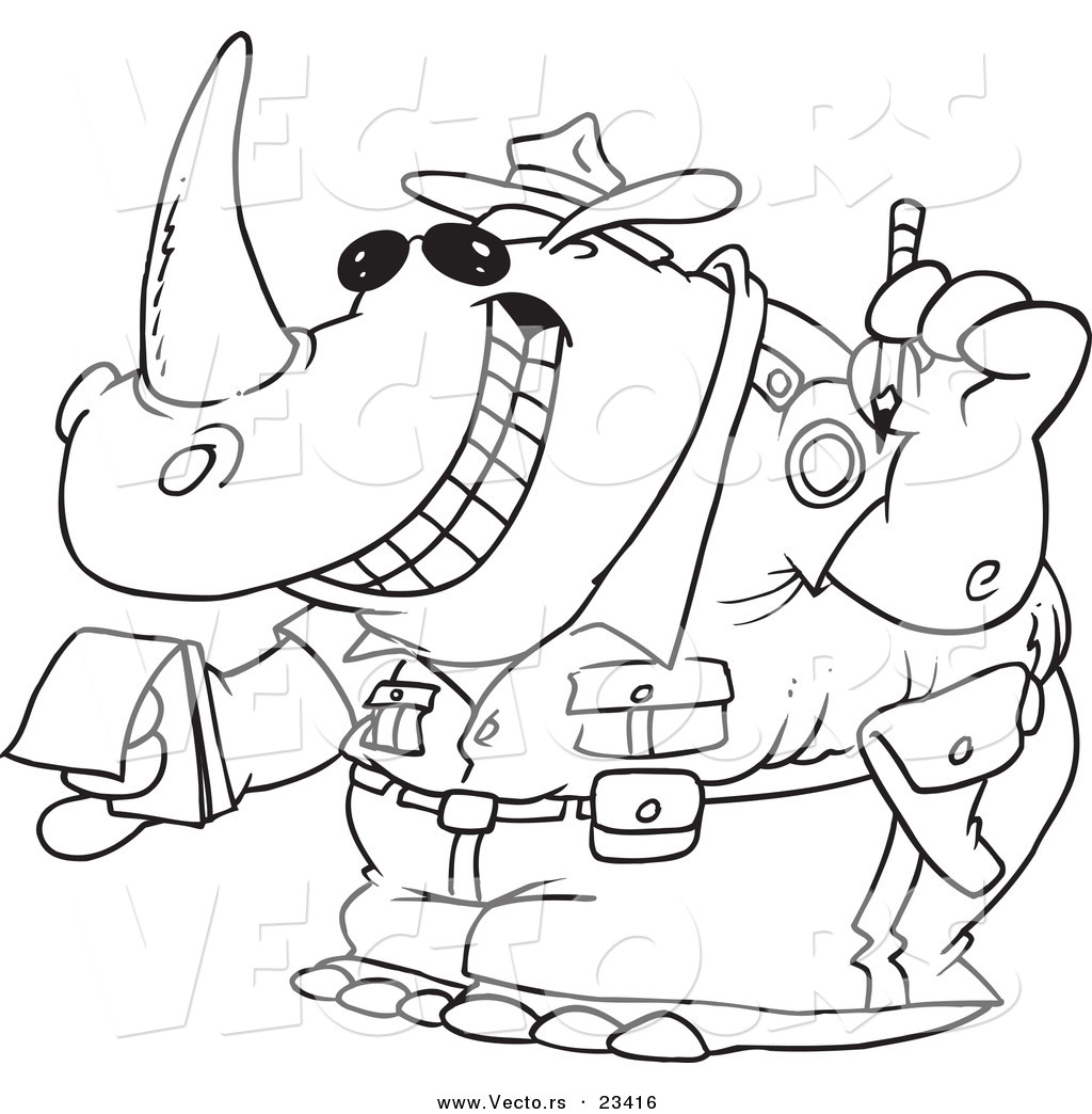 Cartoon r of cartoon police rhino issuing a ticket
