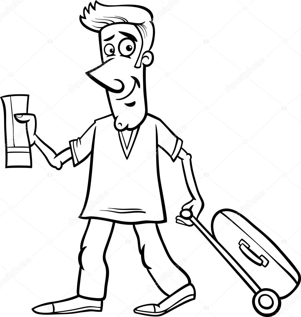 Man with flight ticket coloring page stock vector by izakowski