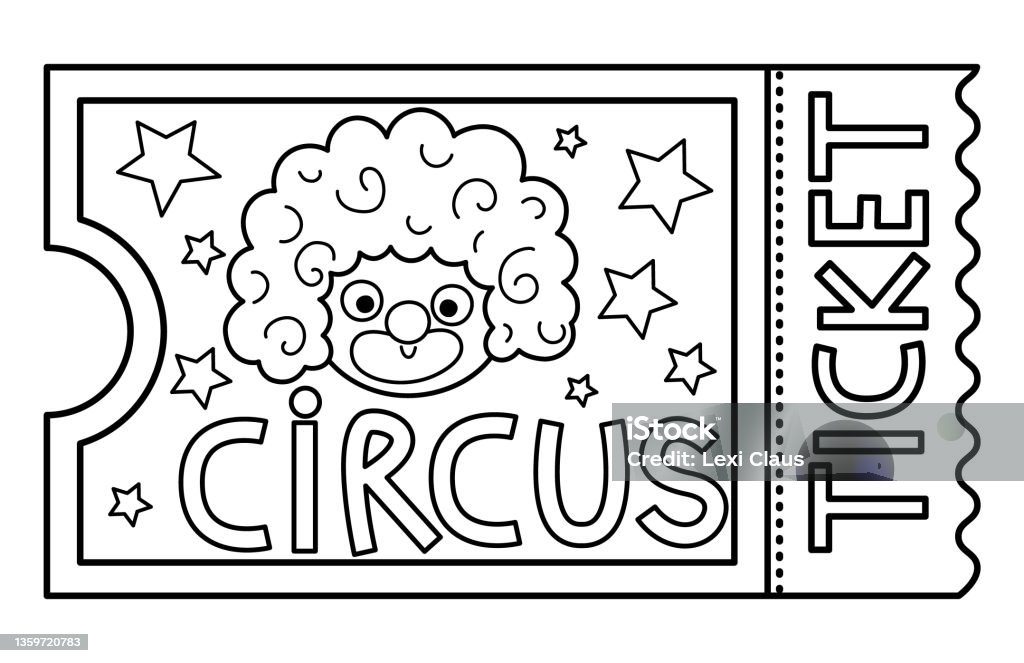 Vector circus ticket line icon amusement park pass outline clipart cute black and white street festival entrance card street show admission coupon illustration or coloring page with clown face stock illustration