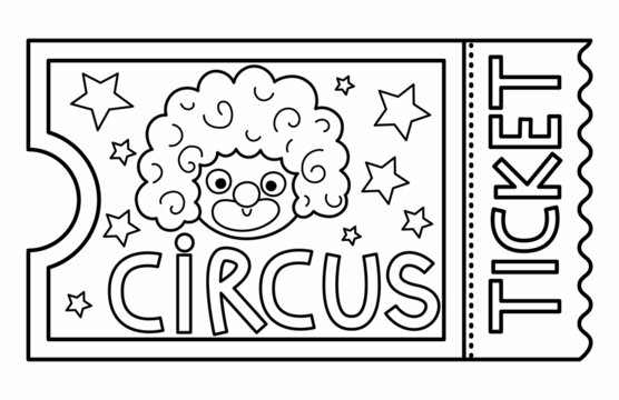 Vector circus ticket line icon amusement park pass outline clipart cute black and white street festival entrance card street show admission coupon illustration or coloring page with clown face vector