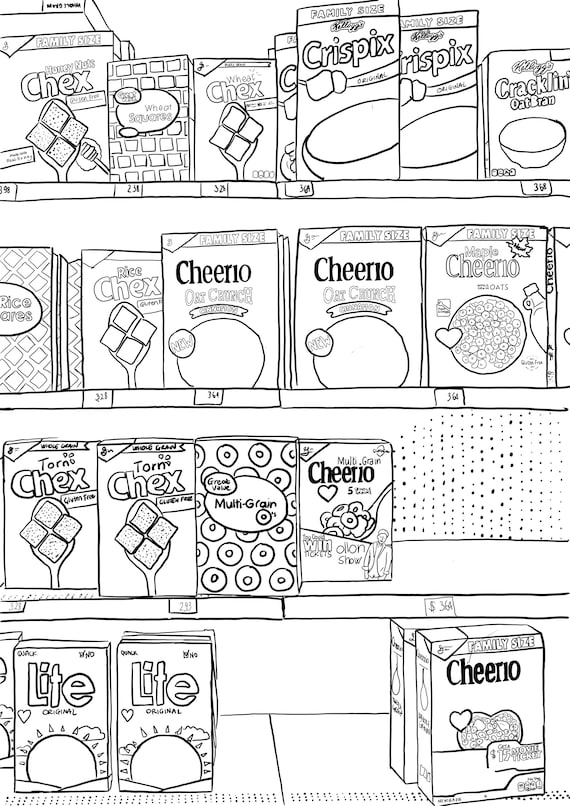The grocery store series cereal aisle coloring page instant download