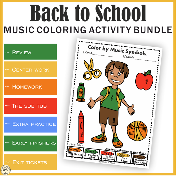 Back to school music coloring sheets color by note bundle made by teachers