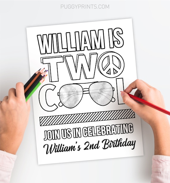 Two cool birthday coloring page editable two cool coloring page template printable tie dye peace nd birthday coloring sheet top
