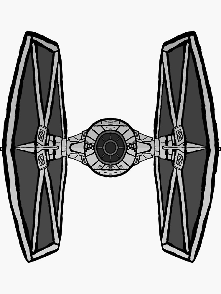 Hand drawn detailed tie fighter sticker for sale by hallowedaxolotl