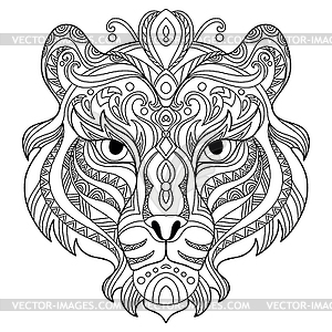 Tangle tiger coloring book page for adult