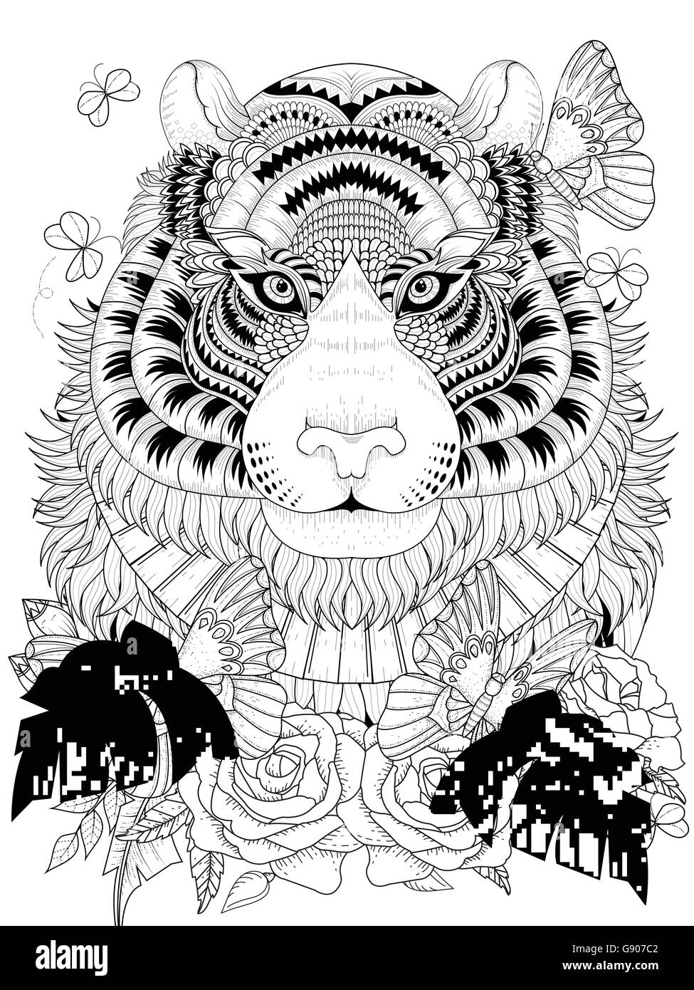 Imposing tiger with floral element
