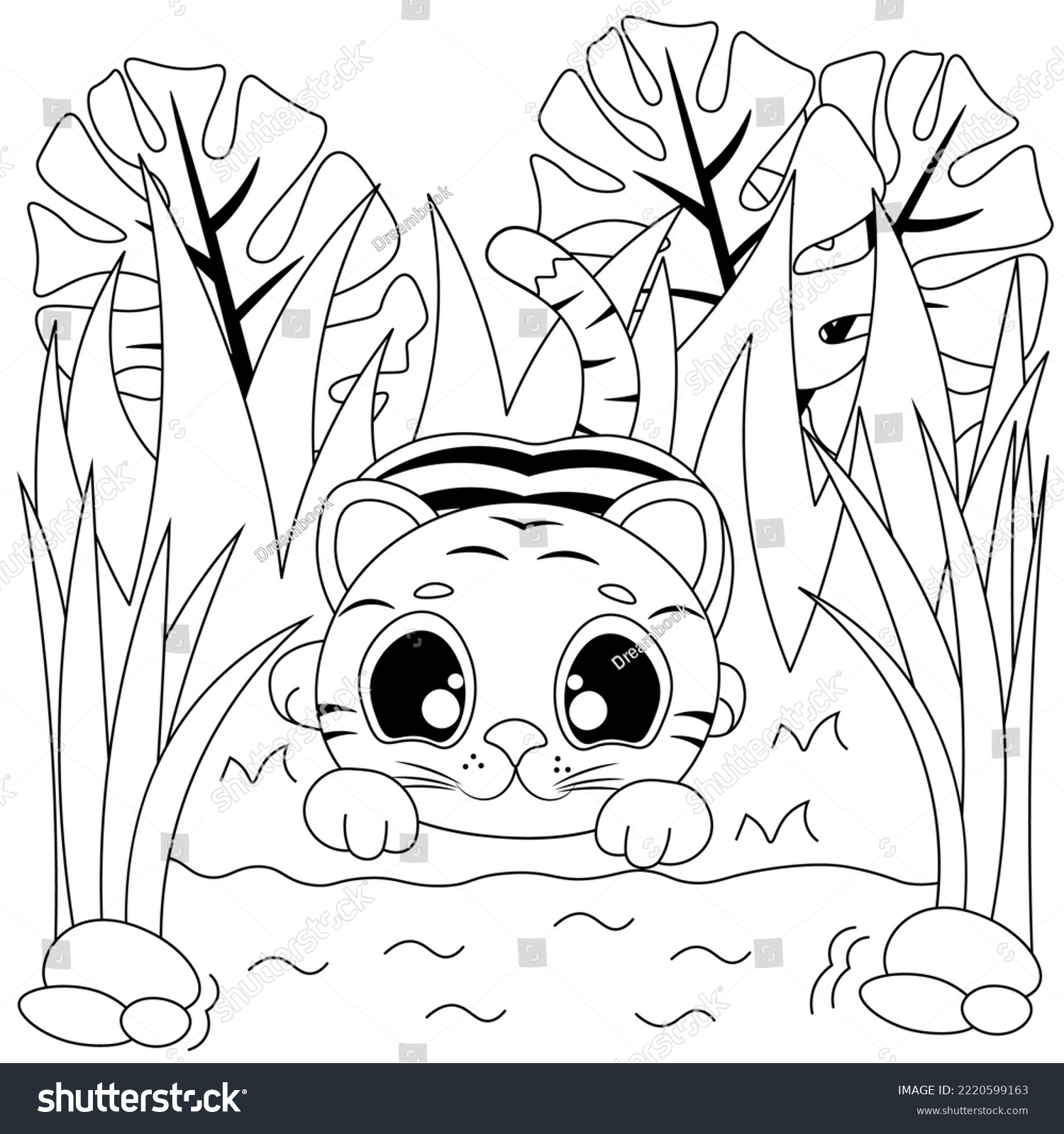 Vector coloring pages cute tiger cub stock vector royalty free