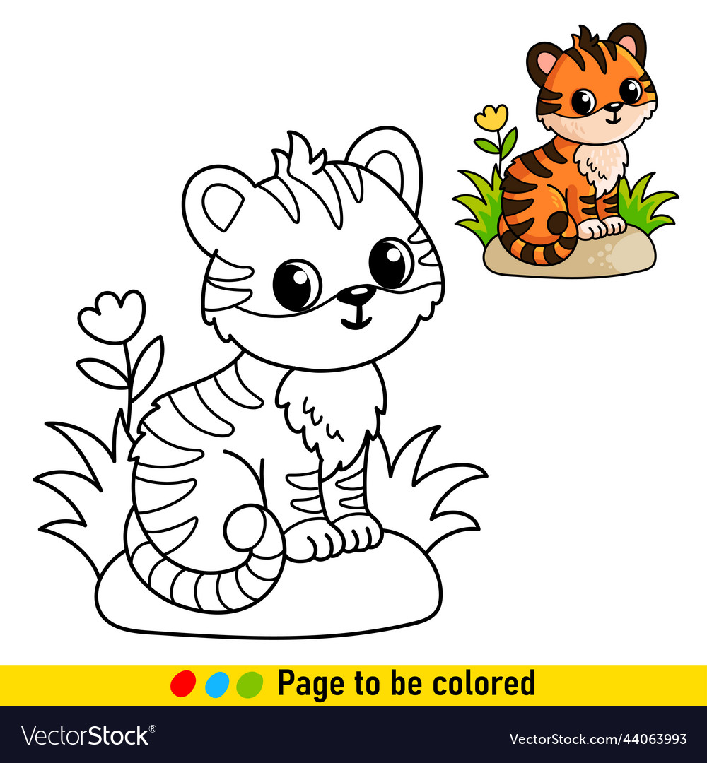 Coloring book with tiger cub in cartoon style vector image