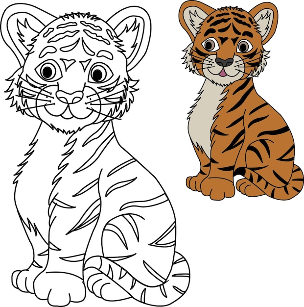 Premium vector cartoon tiger cub for kids coloring book