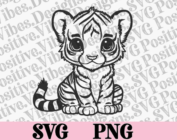 Cute tiger cartoon svg png outline tiger clipart digital stamps clip art line art tiger coloring book baby hand draw cricut silhouette