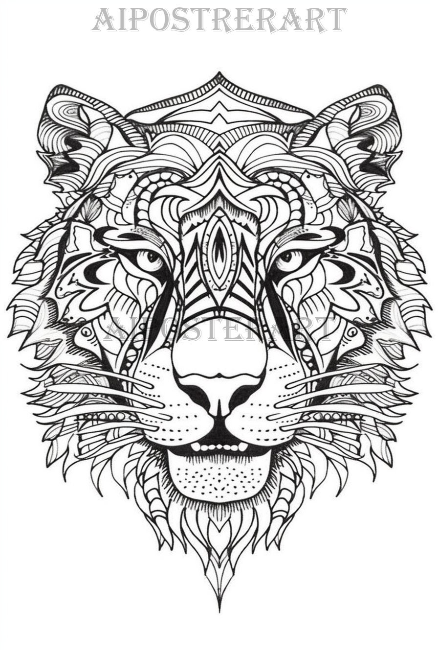 Tiger head mandala coloring sheet for adults printable coloring page advanced mandala style coloring high res x pixels