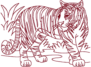 Redwork bengal tiger embroidery design