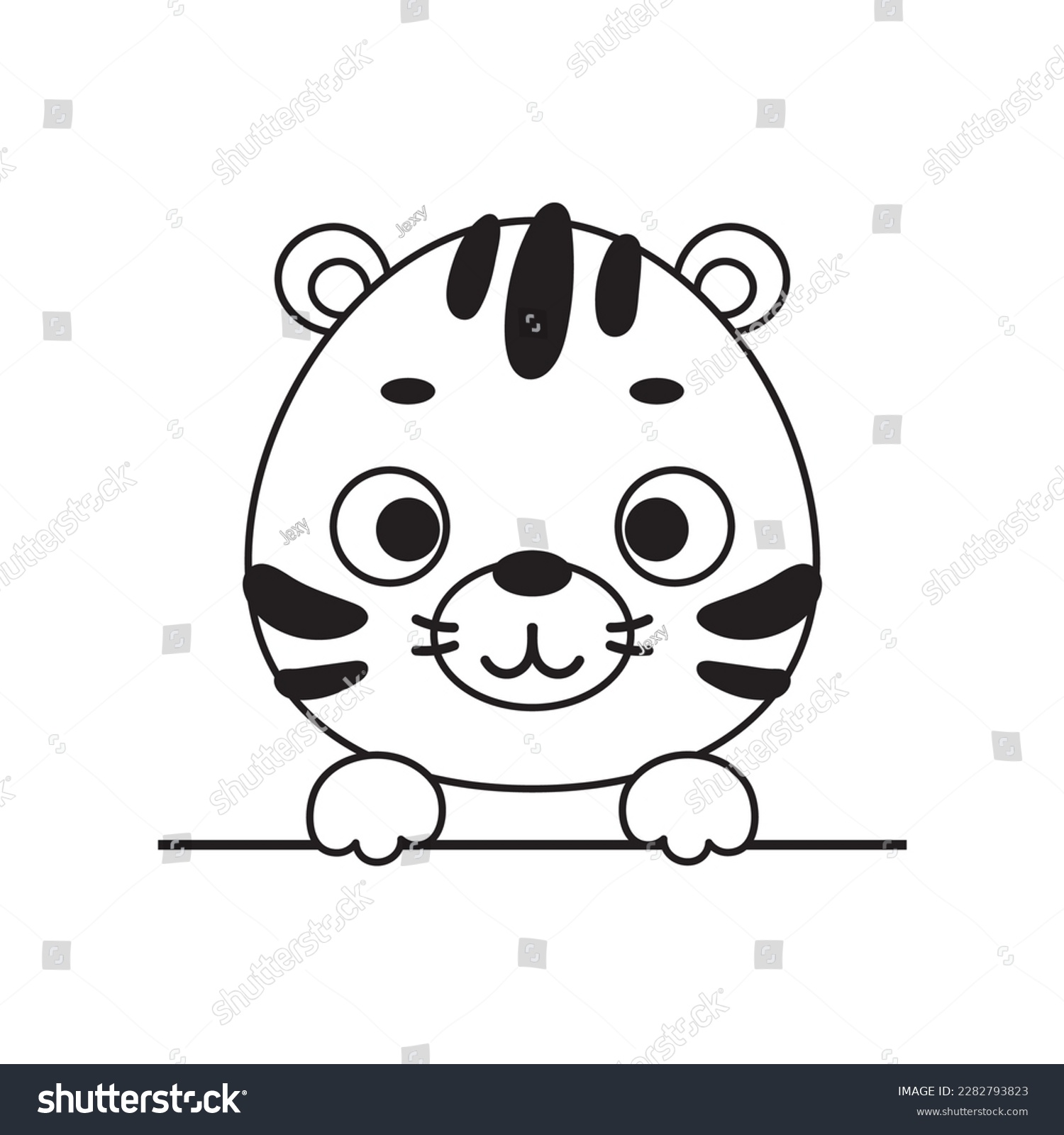 Coloring page cute little tiger head stock vector royalty free