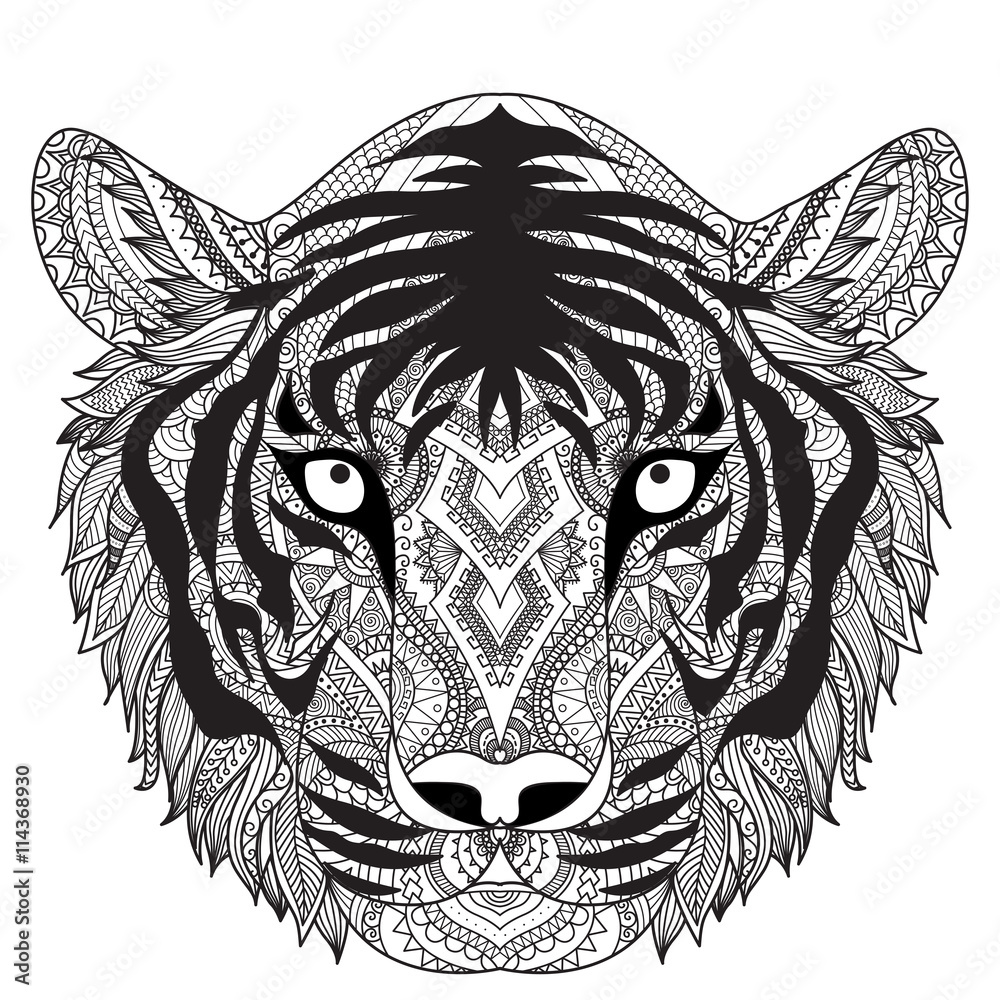 Clean lines doodle design of tiger face for t