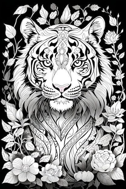 Premium ai image halloween coloring pages with tiger for adult
